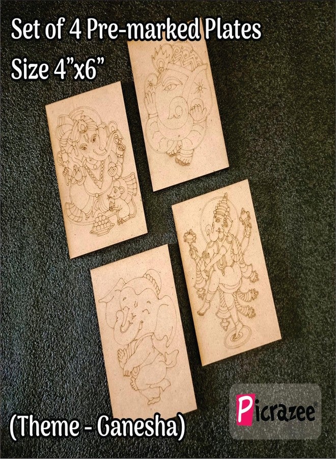 PICRAZEE مجموعة الرسم والتلوين الخشبية للأطفال من PICRAZEE | مجموعة رسم جاهزة مكونة من 4 قطع من ألواح MDF عليها رسمة غانيشا، مع 6 ألوان، وفرشتين، ولوحة ألوان، وحوامل | مجموعة أنشطة الرسم والتلوين للمنزل، وكهدية - Image 3